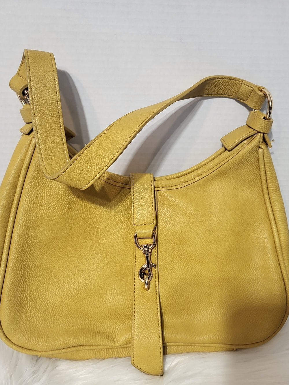 Mustard Yellow Leather Shoulder Bag with Front Strap